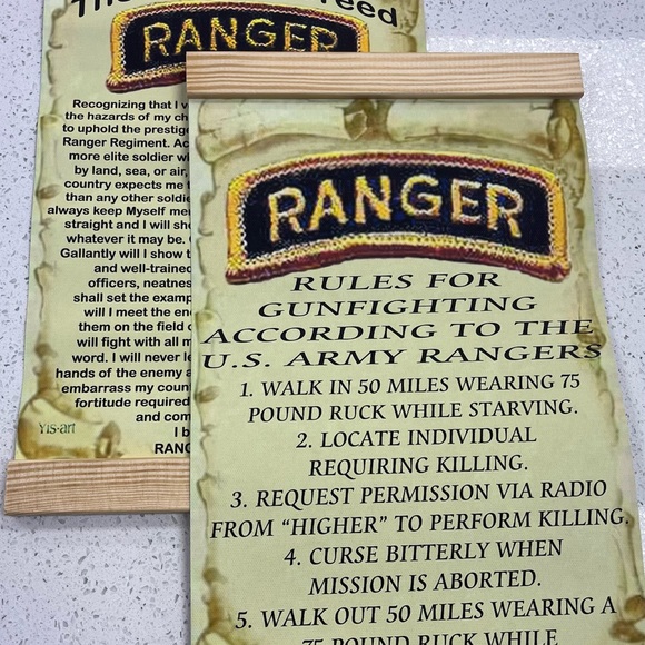 Ranger Creed & Rules hanging Handmade 100% Cotton American Pine Military familes - Picture 3 of 5